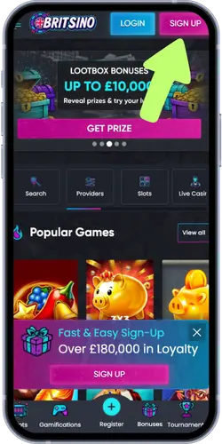 Britsino Casino Sign Up button