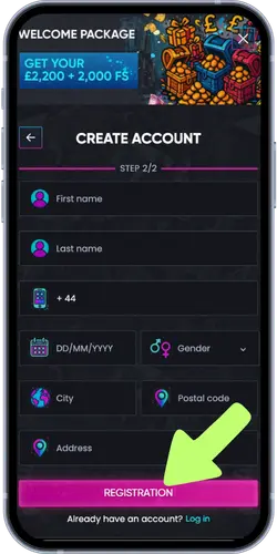 Britsino Casino registration form second step