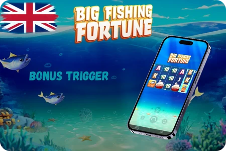Big Fishing Fortune Bonus Trigger in Demo — slot on mobile with UK flag